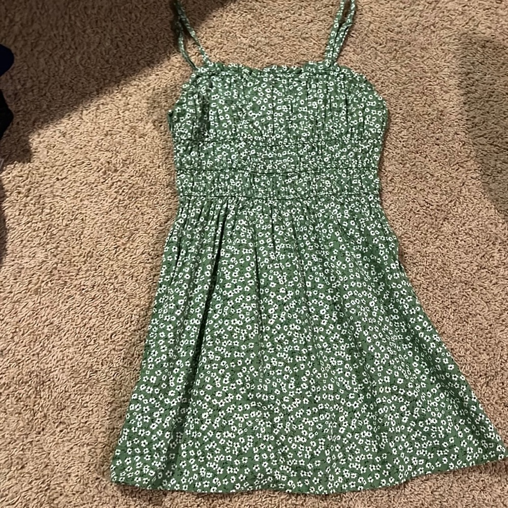 Green Floral Mini Dress, Worn Once, Adjustable Straps, Size XS